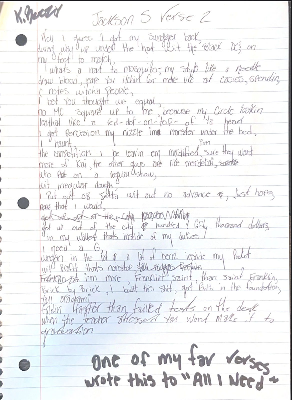 Jackson 5 Signed Lyric Page One of One